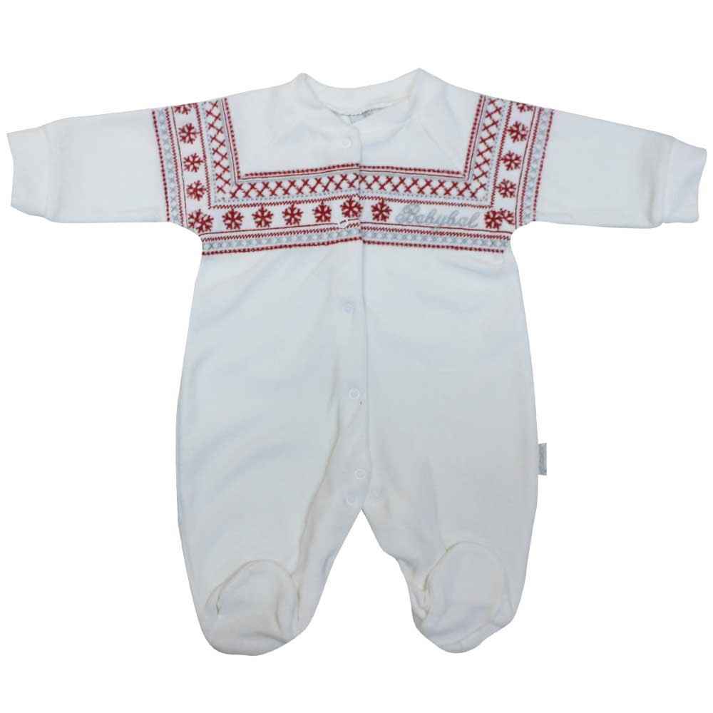 Babyball 97468 Kadife Kilim Desenli Bebek Tulumu Krem-Kırmızı