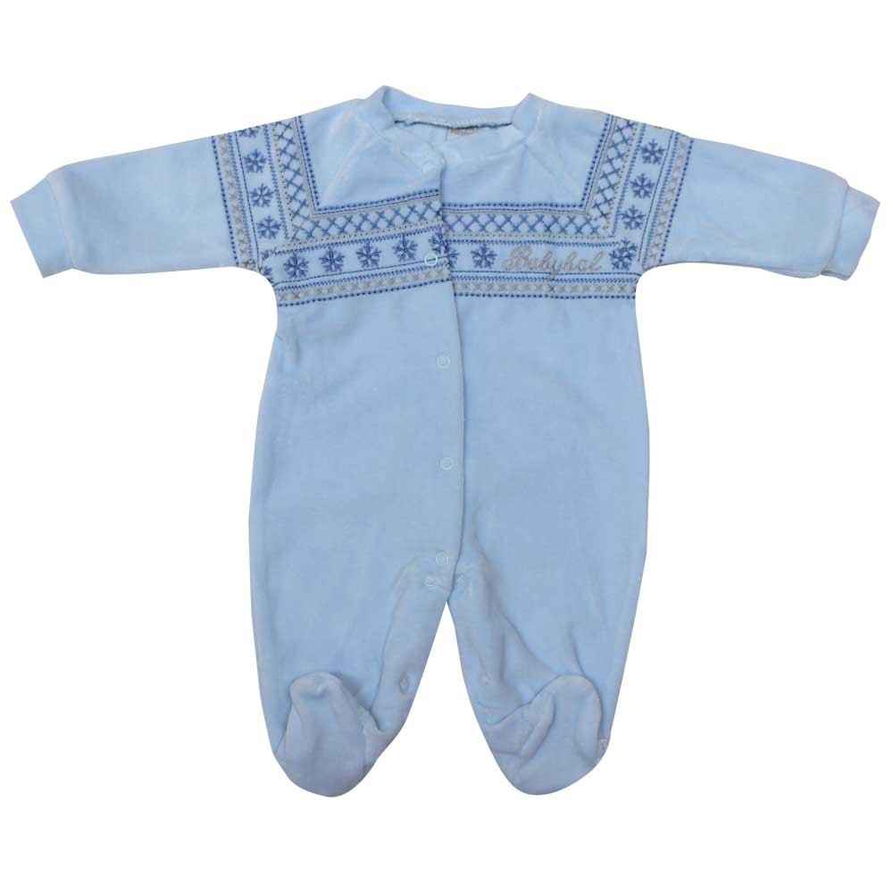 Babyball 97468 Kadife Kilim Desenli Bebek Tulumu Mavi