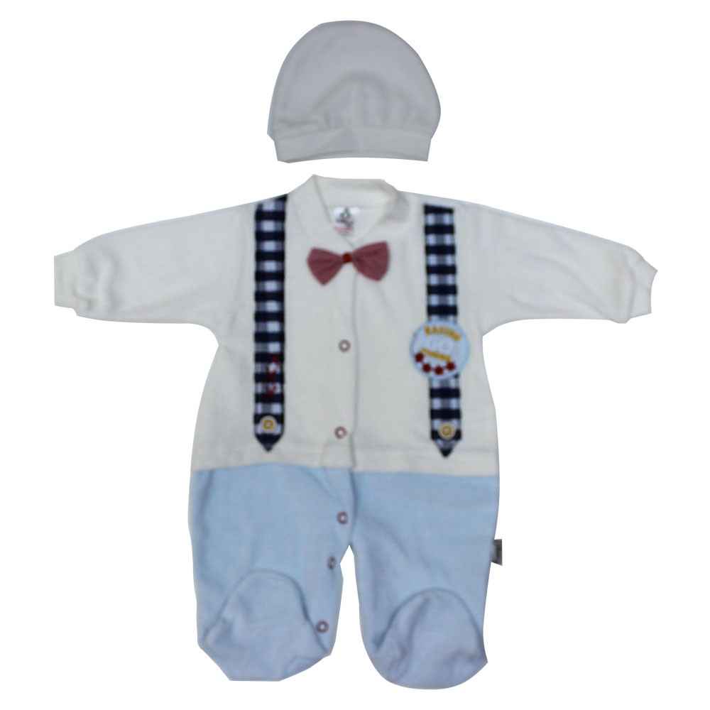 Baby Tongs 132123 Ekose Kadife Bebek Tulumu Krem-Mavi