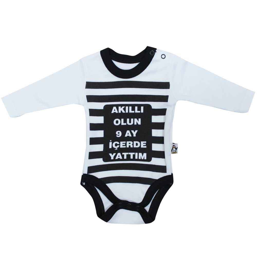 Babycool 1262117 Esprili Akıllı Olun Uzunkollu Body Siyah-Beyaz