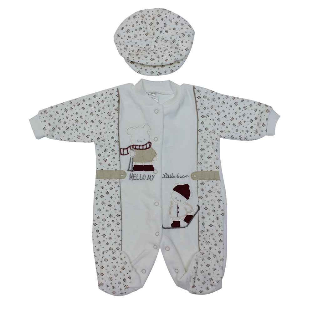Bebelinna 88858 Hello Kadife Bebek Tulumu Krem-Bordo