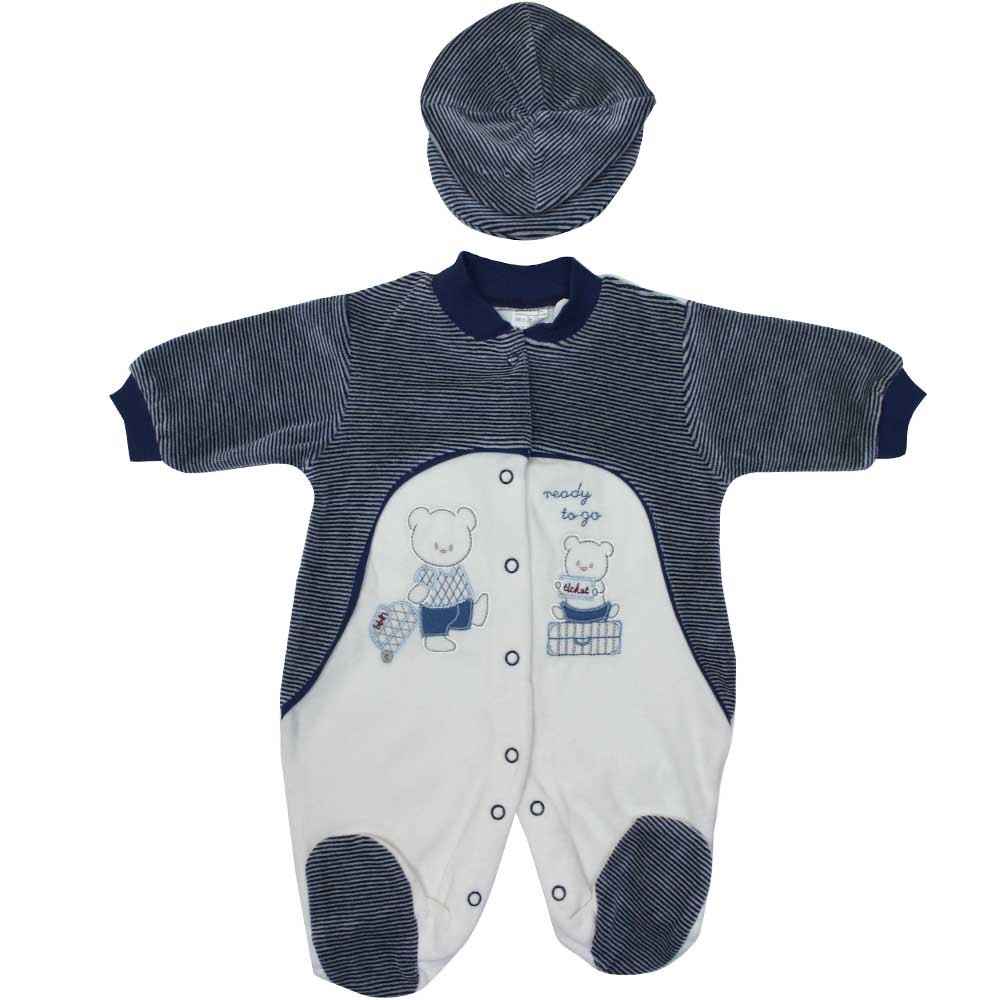 Bebelinna 88853 Kadife Erkek Bebek Tulumu Krem-Lacivert