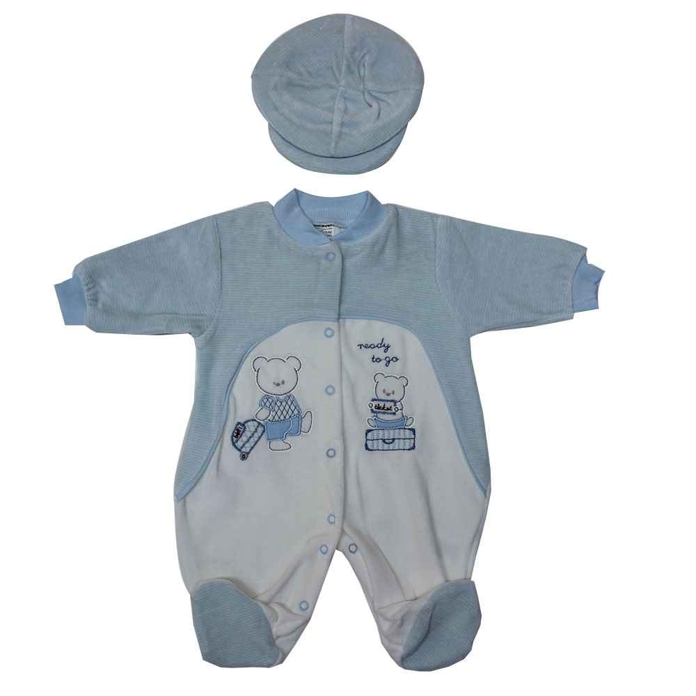 Bebelinna 88853 Kadife Erkek Bebek Tulumu Krem-Mavi