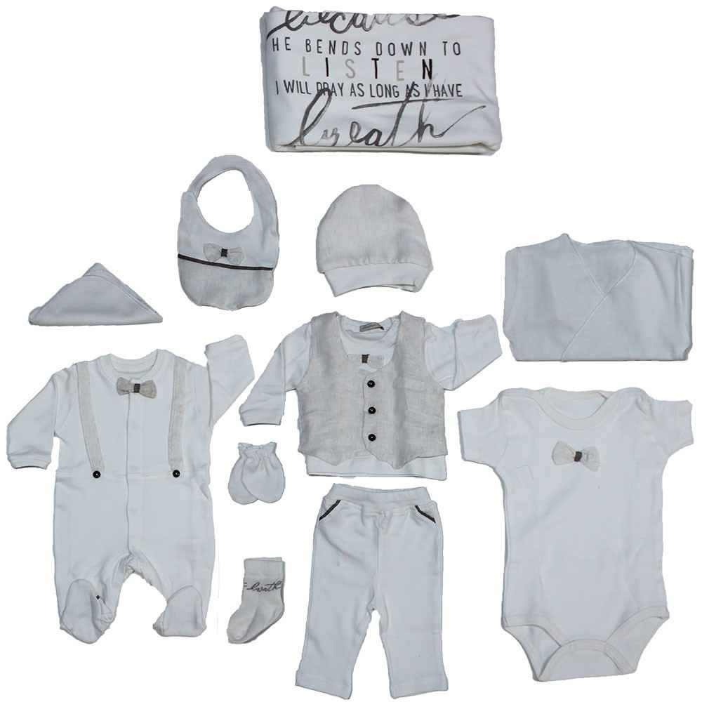 Cassiope 427071 Papyonlu Erkek Bebek Hastane Çıkış Seti 10lu Krem