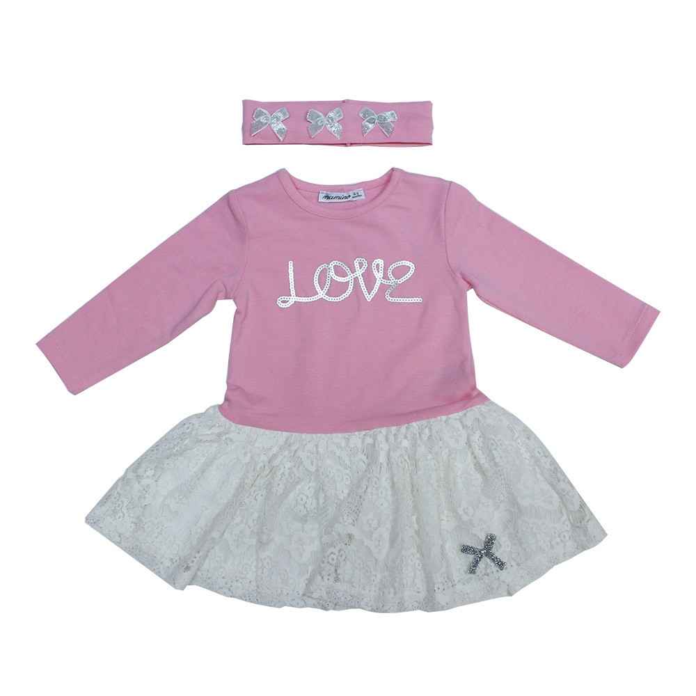 Mamino 6855 Kız Bebek Elbisesi Pembe