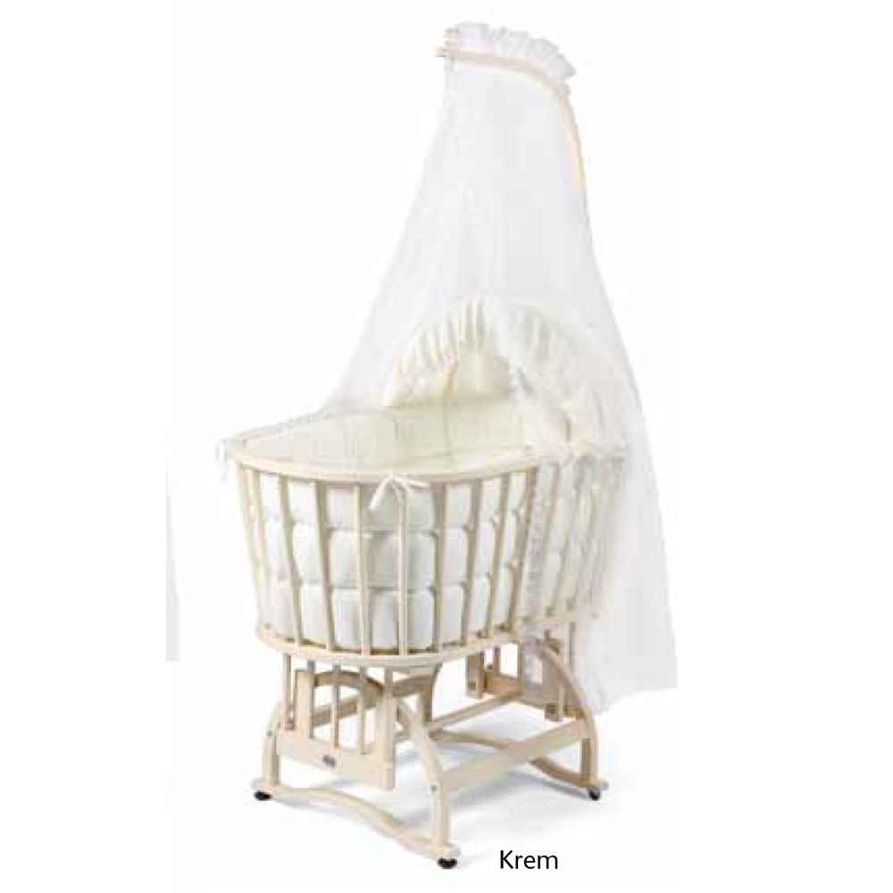 İsiz Lilyum Ahşap Bebek Beşiği Krem İlke Bebe