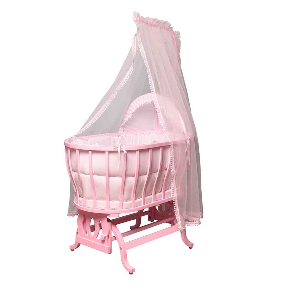 Bambidoo PG-401 Ahşap Lale Sepet Beşik Güpürlü Pembe