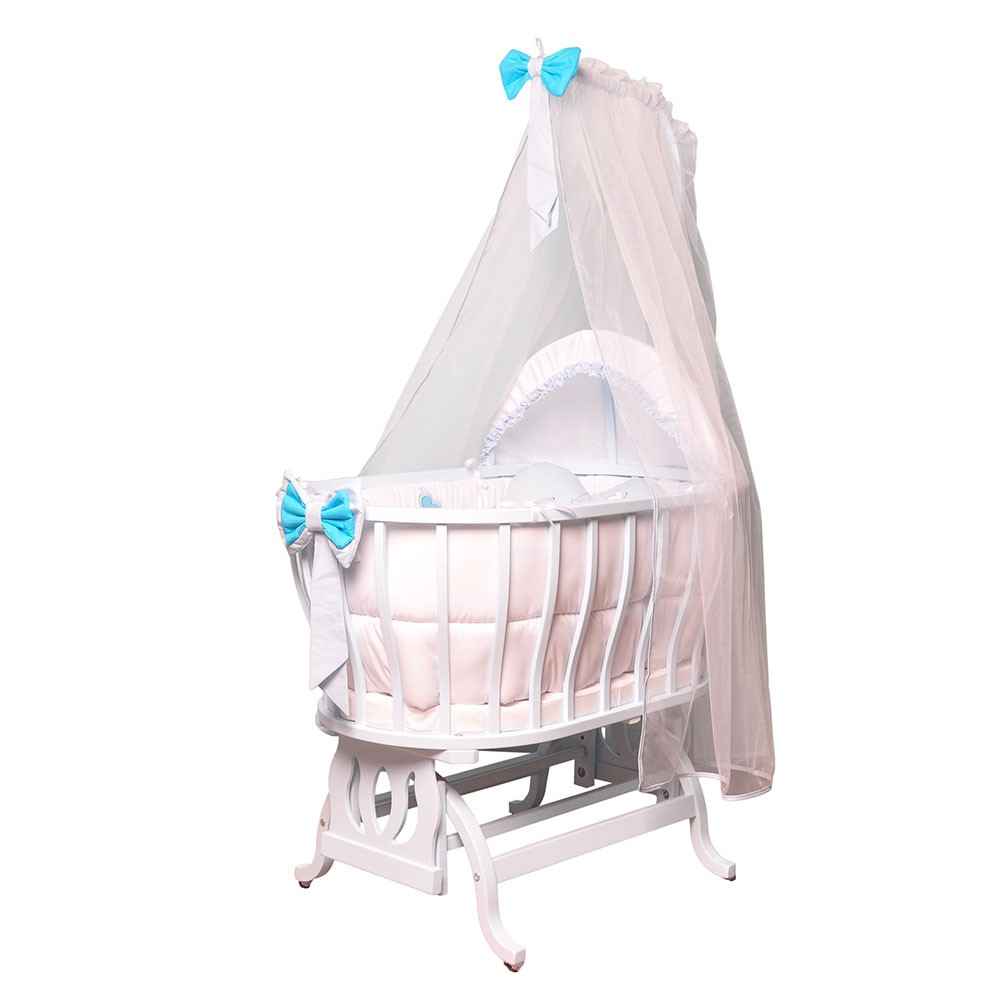 Bambidoo BMN-302 Ahşap Lale Sepet Beşik Nakışlı Mavi