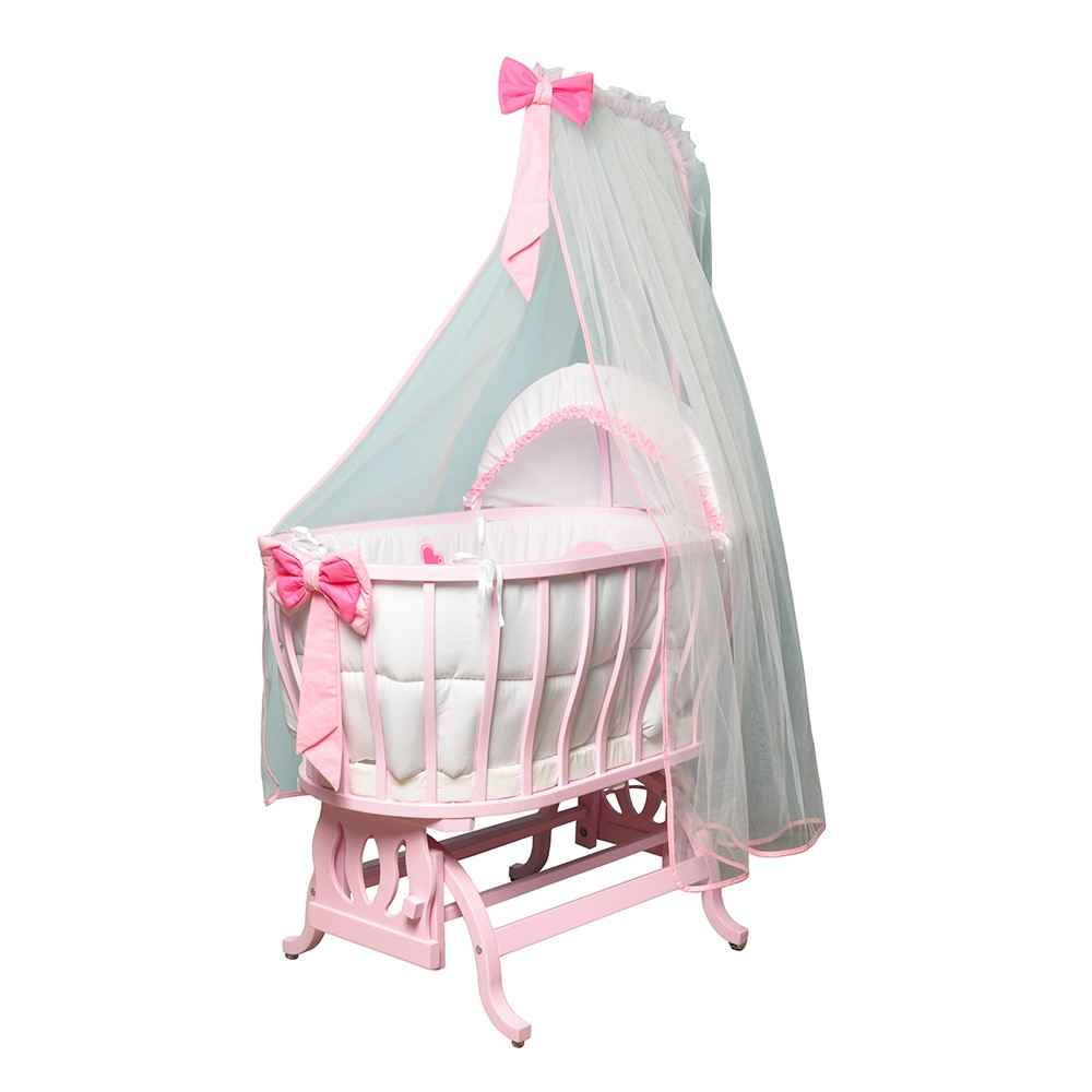 Bambidoo BPN-303 Ahşap Lale Sepet Beşik Nakışlı Beyaz-Pembe