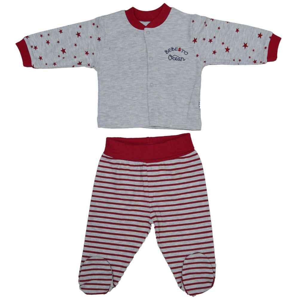 Bebetto F850 Ocean Penye Mini Bebek Pijama Takımı Gri-Kırmızı