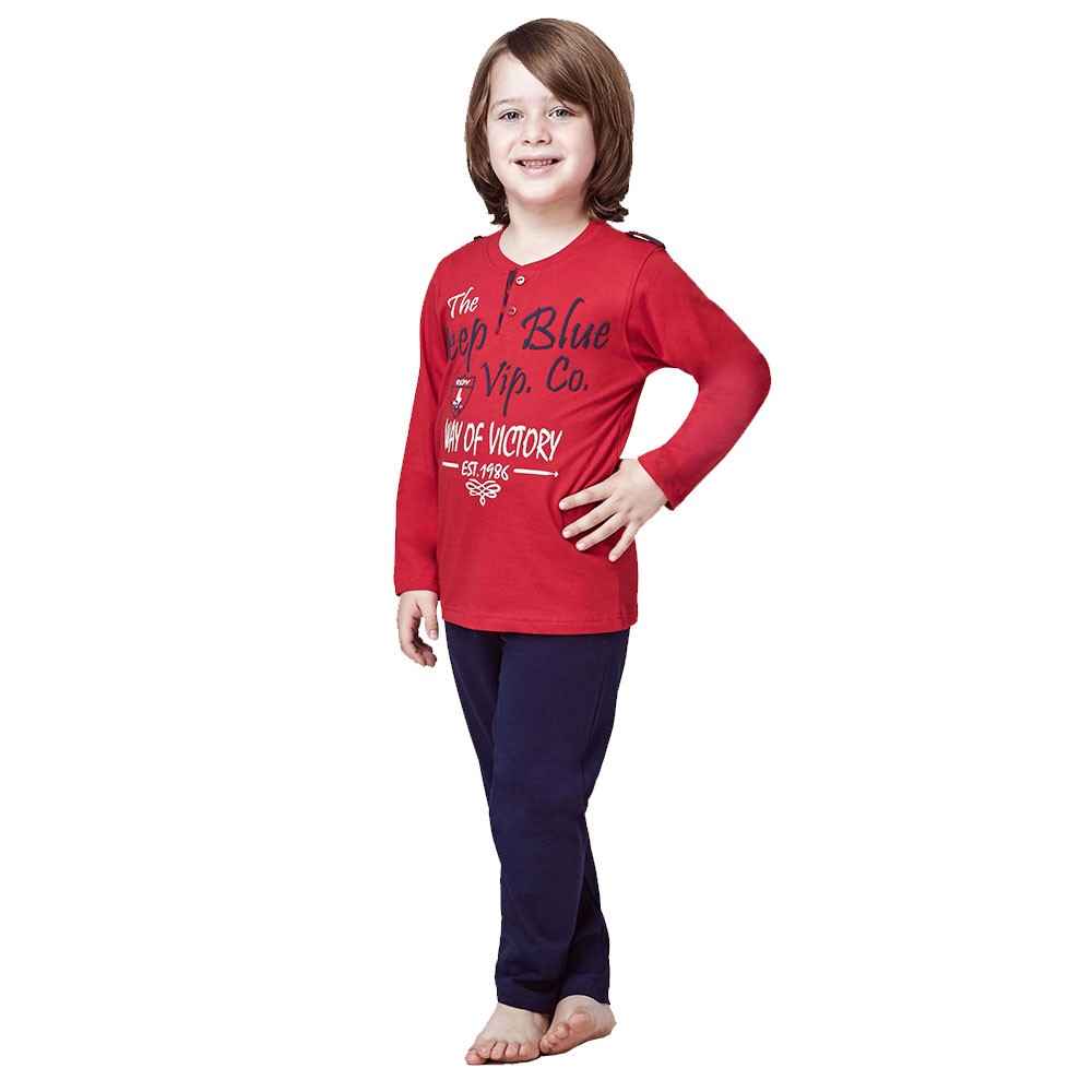 Roly Poly 2803 Uzun Kol Erkek Çocuk Pijama Takımı Kırmızı