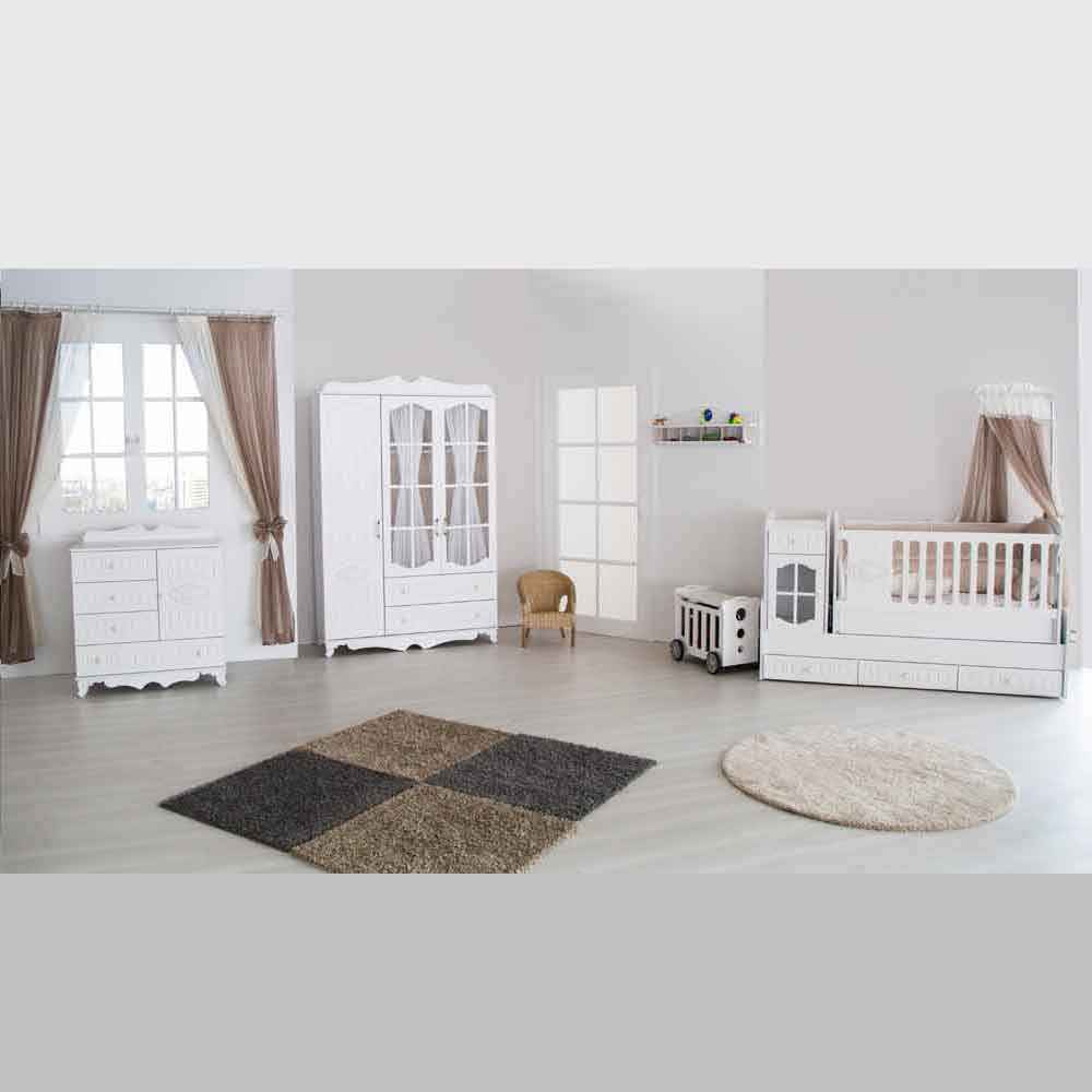 Aymini Sultan Mdf Bebek Odası Takımı Beyaz
