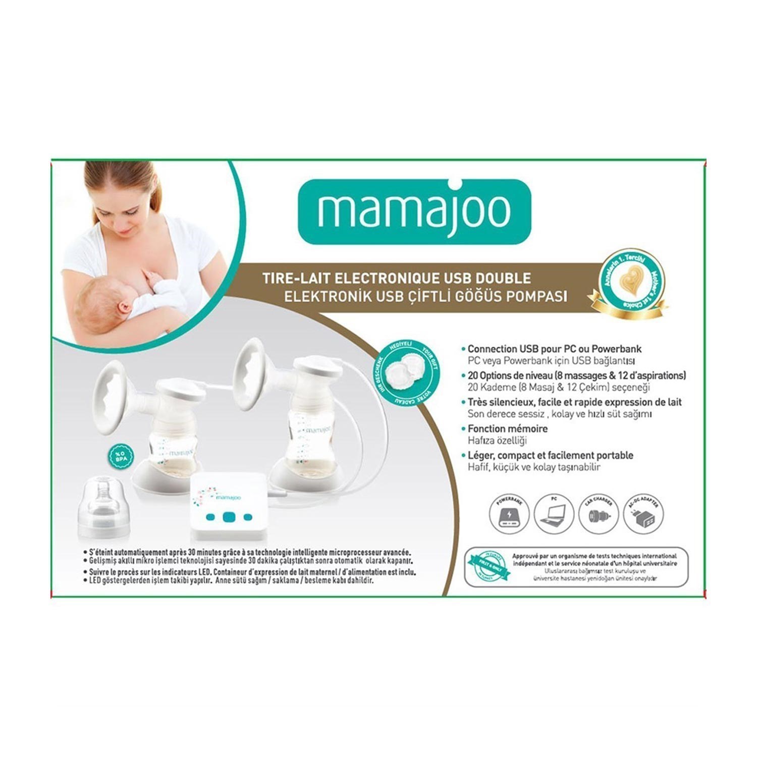 Mamajoo 2858 Elektronik USB Çiftli Göğüs Pompası 