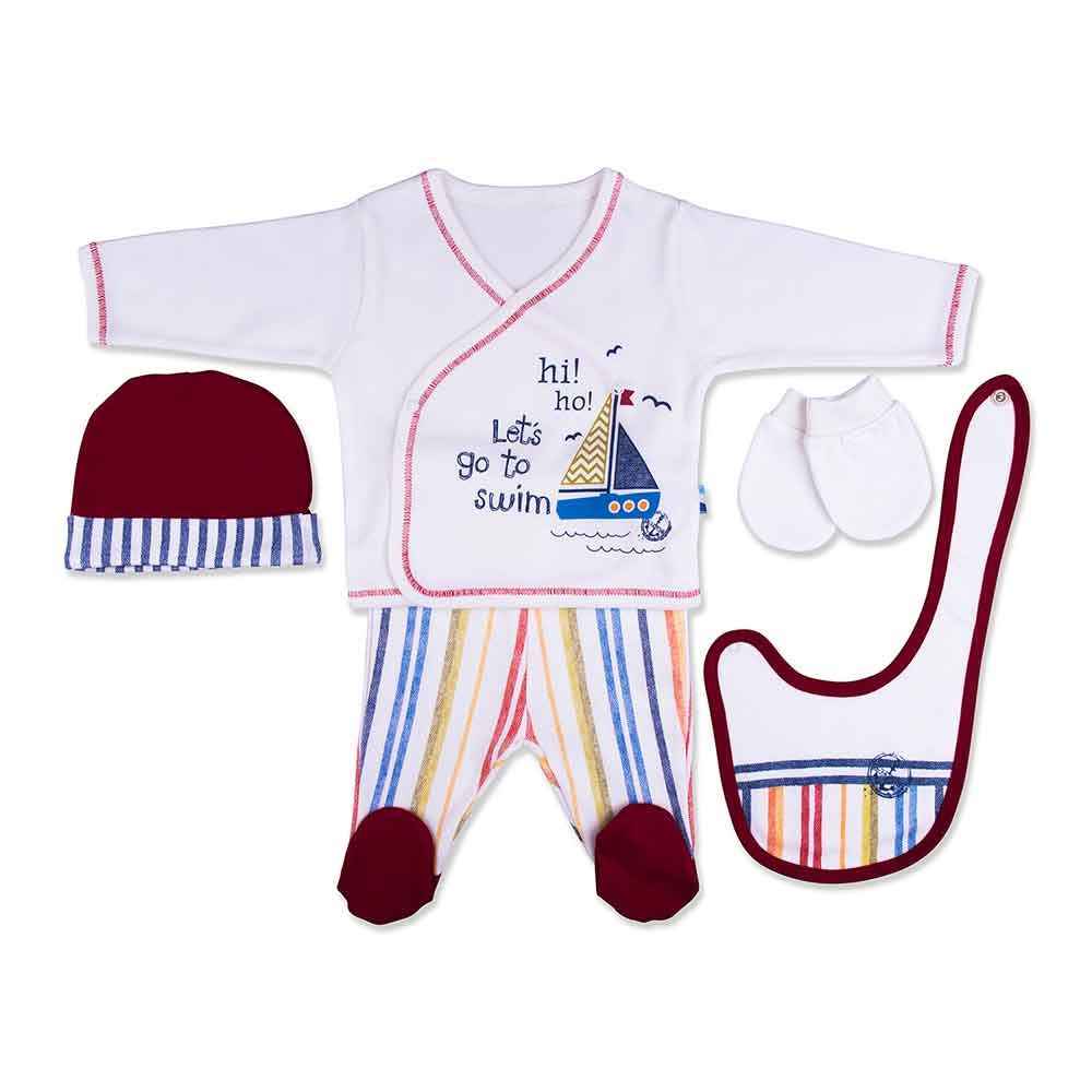 Baby Center S92711 Yelkenli 5'li Bebek Zıbın Takımı 0-3 Ay Bordo