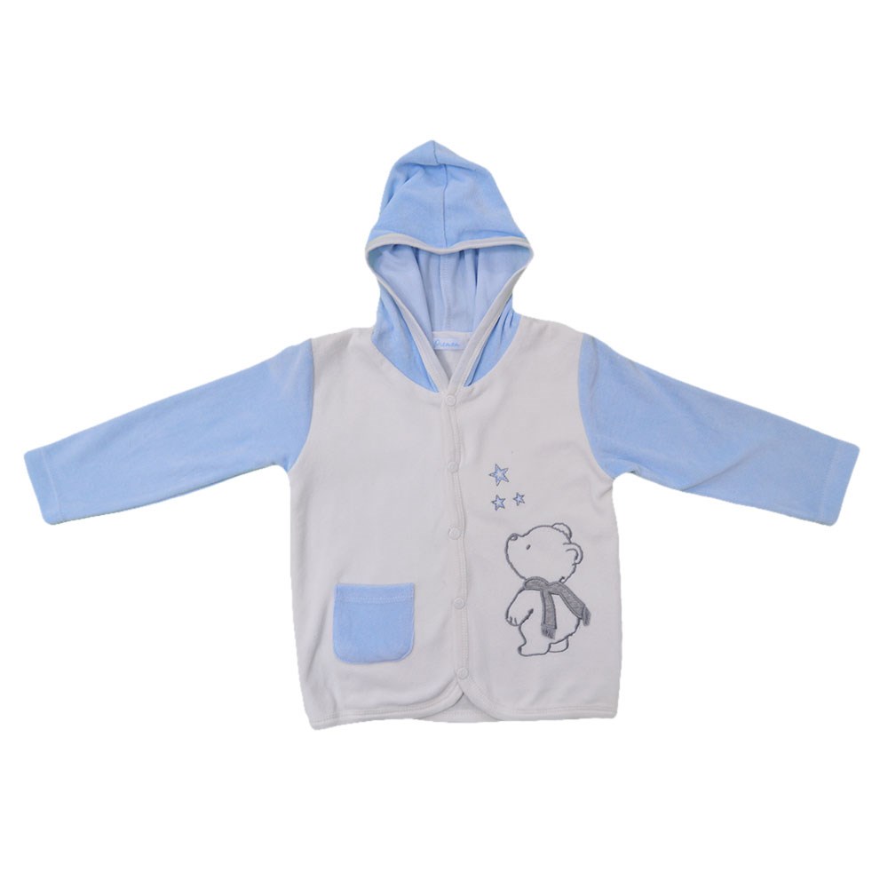Premom 1017A Yıldızlı Ayıcıklı Kapşonlu Bebek Ceketi Mavi
