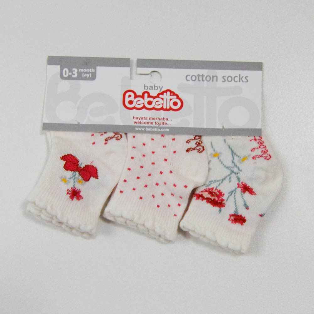 Bebetto S286 Carnatıon Bebek Çorabı 3Lü Nar Çiçeği