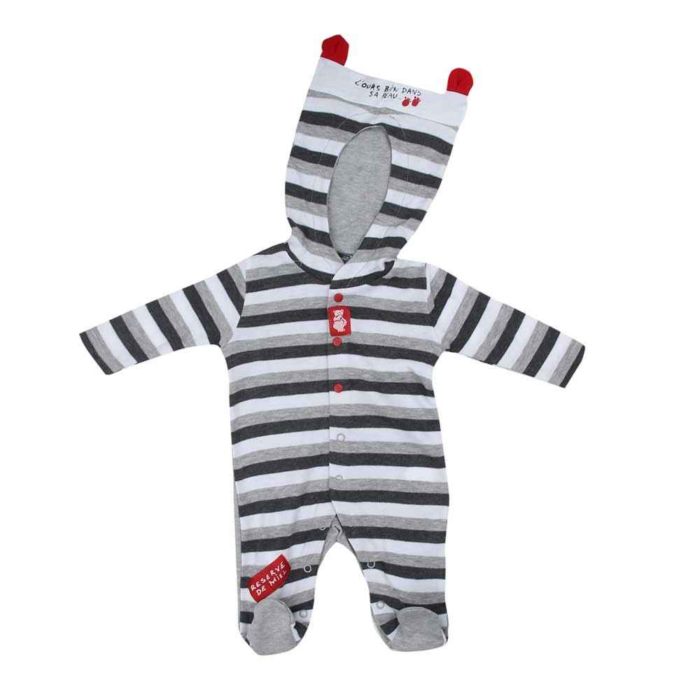 Premom PRE1162A Miniman Kapşonlu Bebek Tulumu Gri İlke Bebe