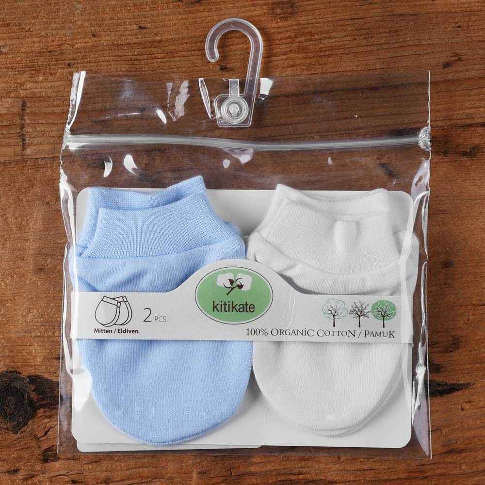 Baby Center S76117 Organik 2li Bebek Eldiveni Beyaz-Mavi