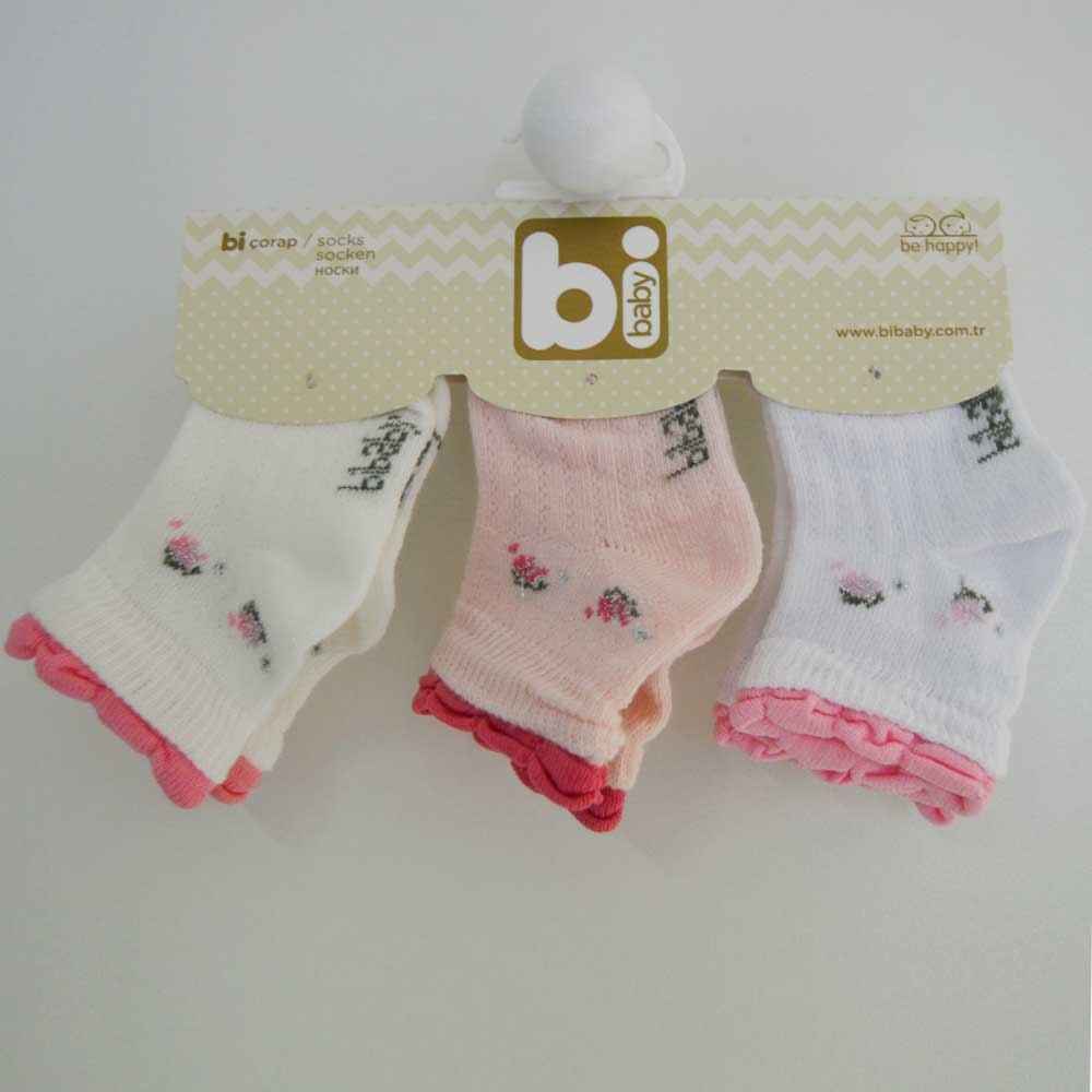 Bibaby 68065 Simli Çiçekli 3�lü Bebek Çorabı İlke Bebe