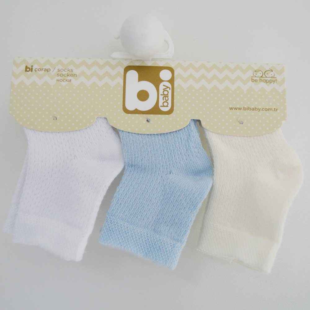 Bibaby 68115 Pirinç Örgü 3'Lü Bebek Çorabı 0-3 Ay Mavi