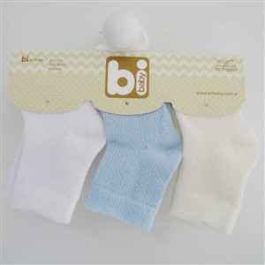 Bibaby 68115 Pirinç Örgü 3'Lü Bebek Çorabı 0-3 Ay Mavi