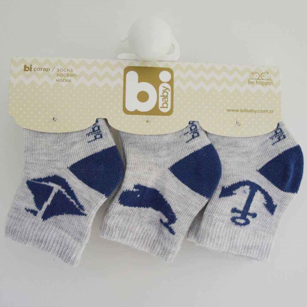 Bibaby 68106 Marine 3'lü Bebek Çorabı Gri
