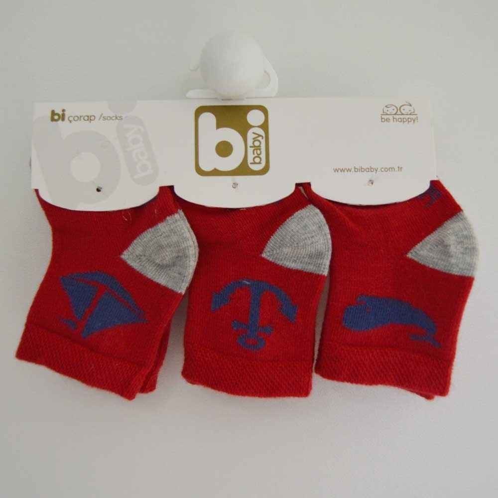 Bibaby 68106 Marine 3'lü Bebek Çorabı 0-3 Ay Kırmızı