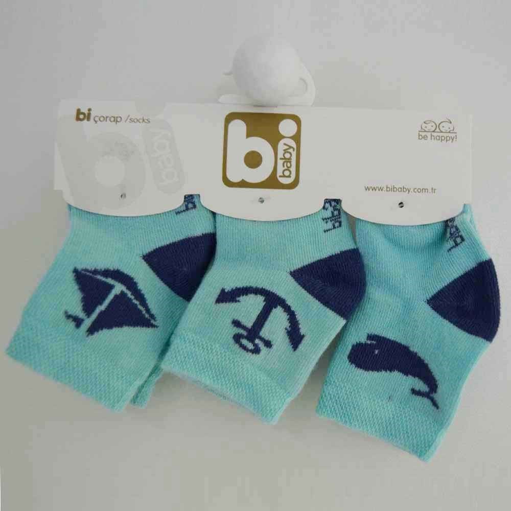 Bibaby 68106 Marine 3'lü Bebek Çorabı 0-3 Ay Turkuaz