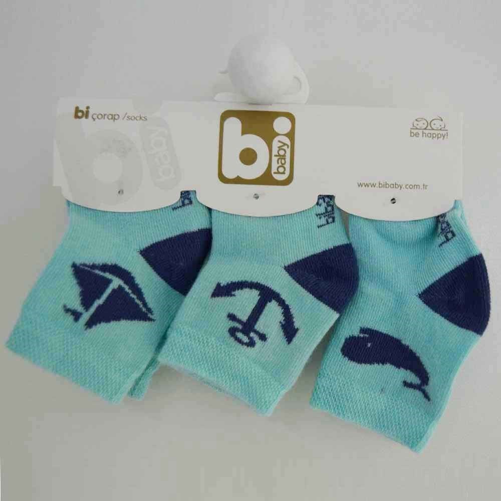 Bibaby 68106 Marine 3'lü Bebek Çorabı Turkuaz