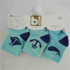 Bibaby 68106 Marine 3'lü Bebek Çorabı 0-3 Ay Turkuaz