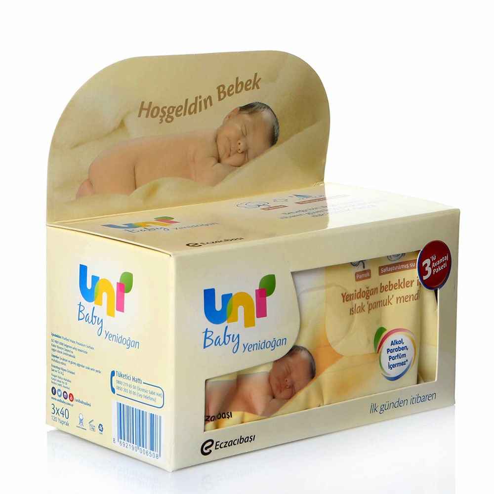 Uni Baby GK-9470231 Yenidoğan Islak Pamuk Mendil 3lü 40X3 