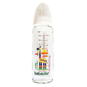 Bebedor %0 BPA Desenli Cam Biberon 250 ml Beyaz-Turuncu
