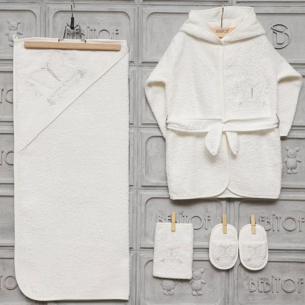 Bebitof 3144 Nakışlı Bebek Bornozu Krem