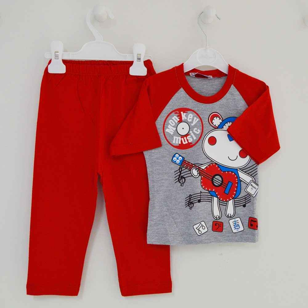 Mini Okyanus 2136 Baskılı Pijama Takımı Kırmızı