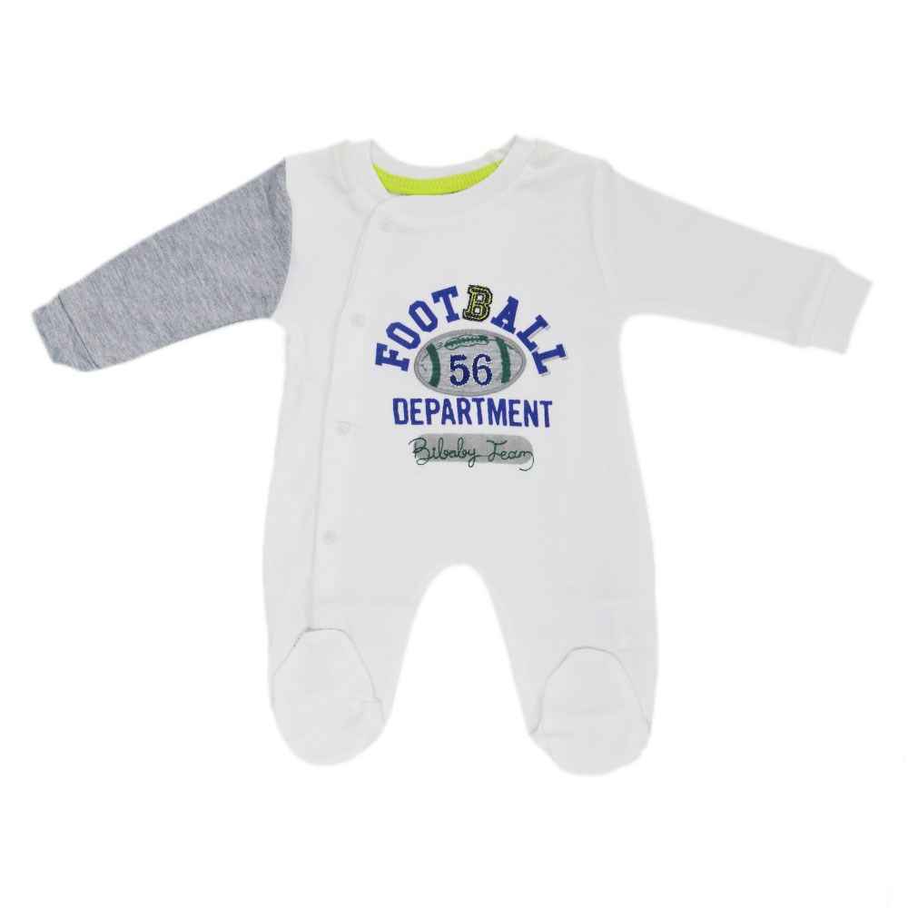 Bibaby 60069 Football Yandan Çıtçıtlı Bebek Tulumu Ekru-Gri