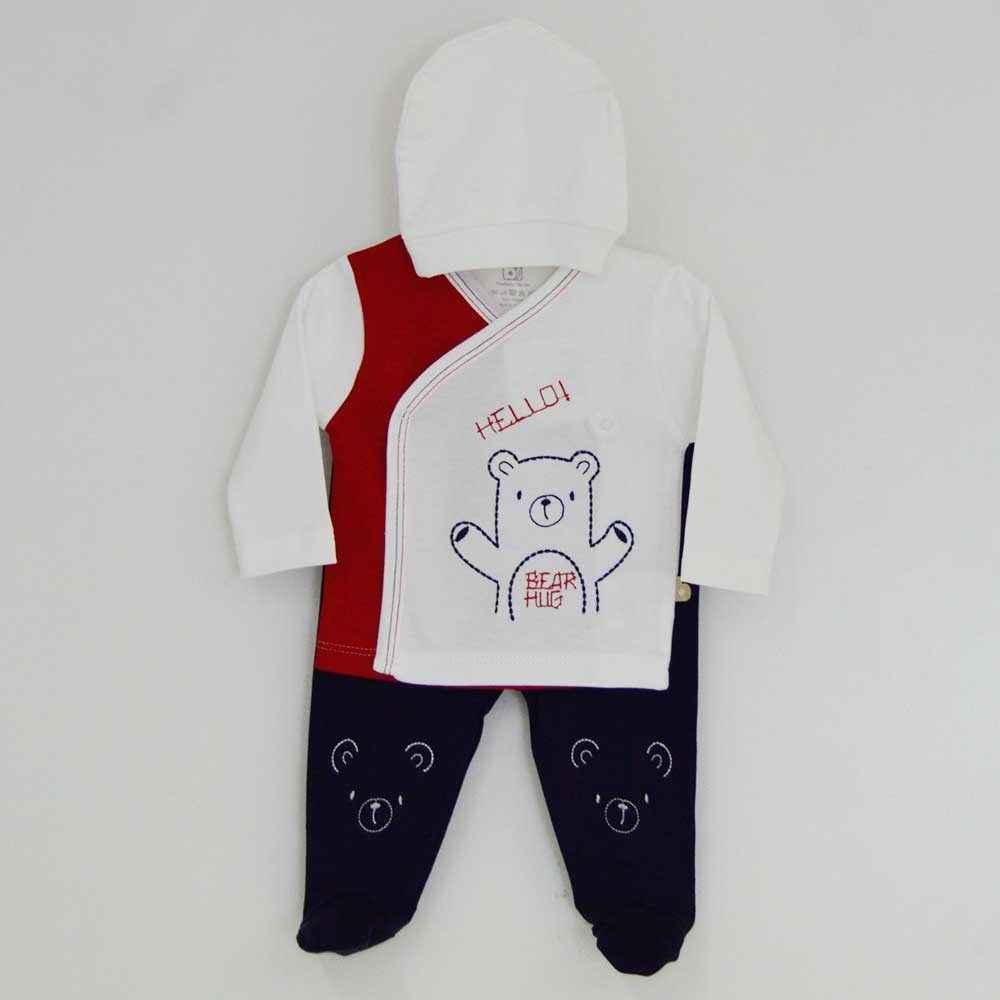 Bibaby 73060 Hello Bear Hug 3 Lü Zıbın Seti Kırmızı-Lacivert