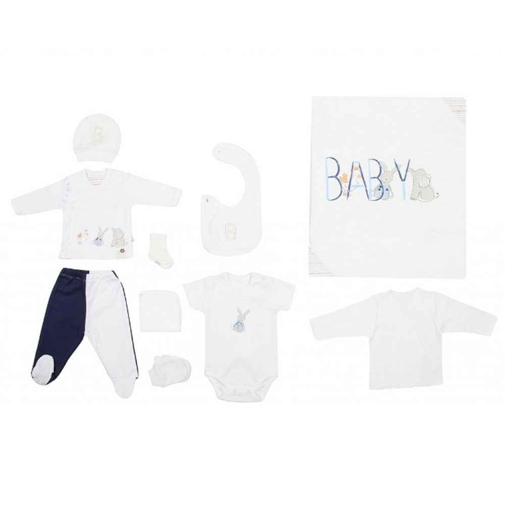 Bibaby 63064 Baby Boy 10 Lu Zıbın Seti 0-3 Ay Ekru-Lacivert