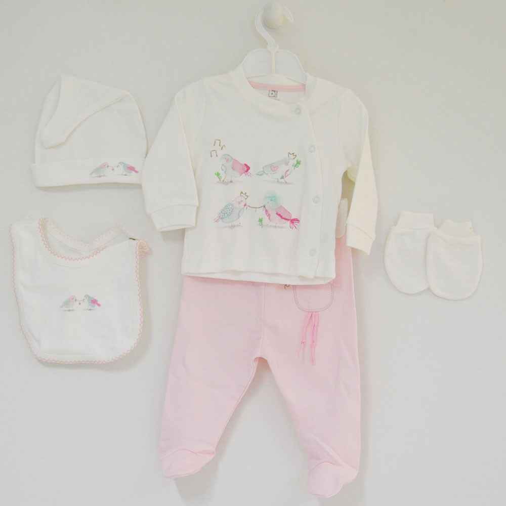 Bibaby 62048 Sweet Birds 5'Li Hastane Çıkışı Ekru-Pembe