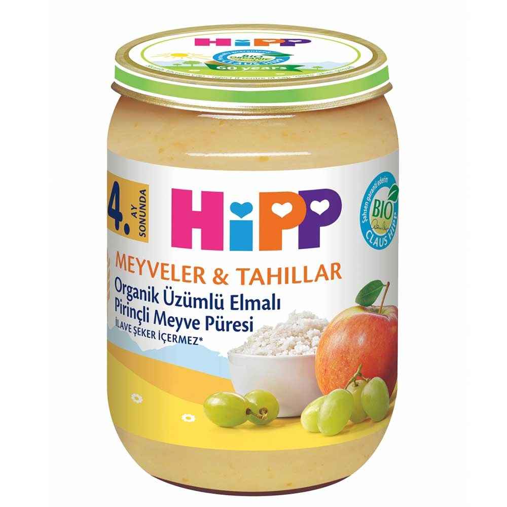 Hipp Organik Üzümlü Elmalı Pirinçli Meyve Püresi 190 Gr +4 Ay 