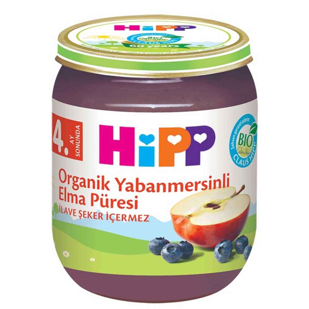 Hipp Organik Yabanmersinli Elma Püresi 125 Gr +4 Ay 