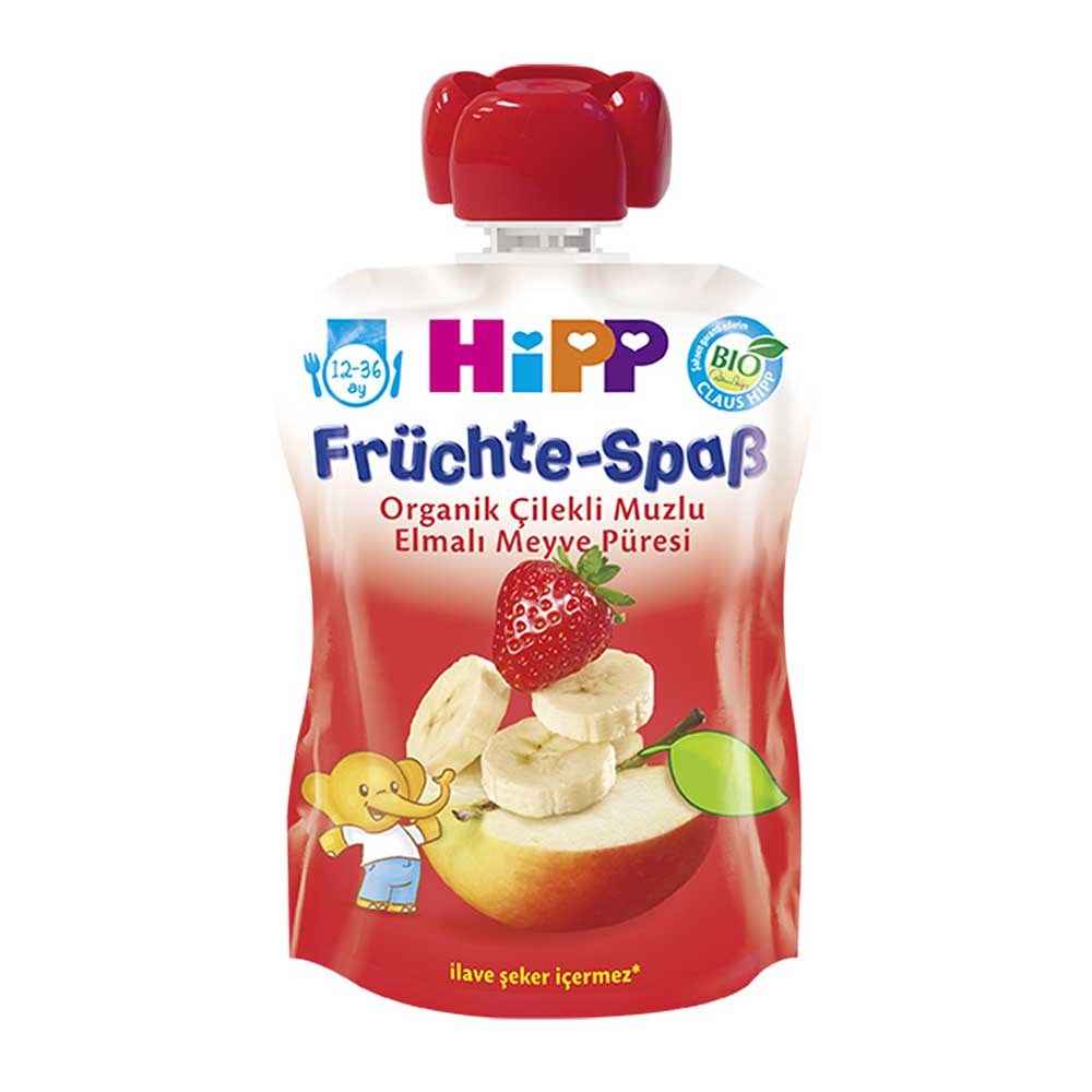 Hipp Organik Çilekli Muzlu Elmalı Meyve Püresi 90 Gr 1-3 Yaş 