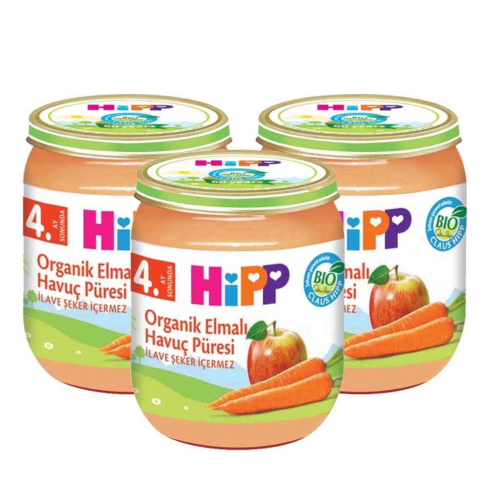 Hipp Organik Elmalı Havuç Püresi 125 Gr +4 Ay x 3 Adet 