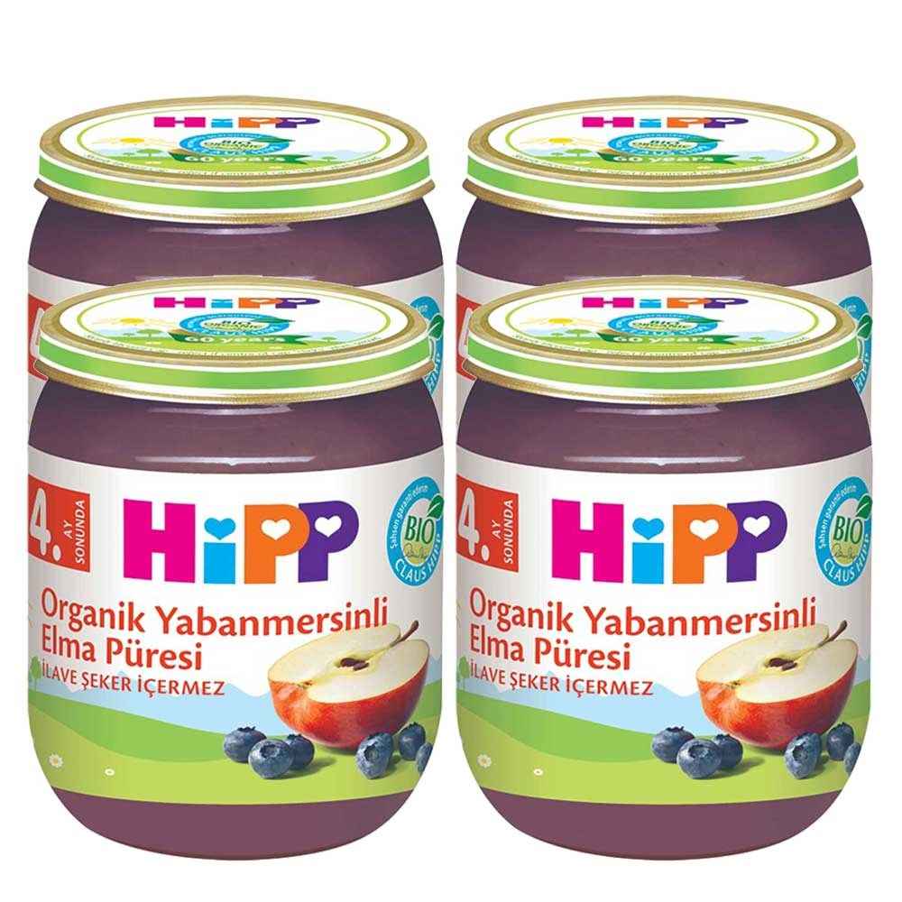 Hipp Organik Yabanmersinli Elma Püresi 125 Gr +4 Ay x 4 Adet 