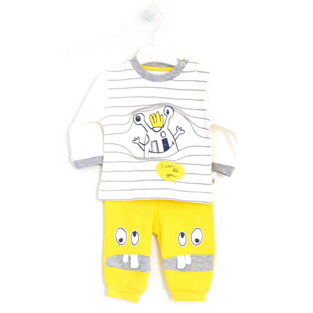 Mymio 422 Çizgili Bebek Pijama Takımı Sarı