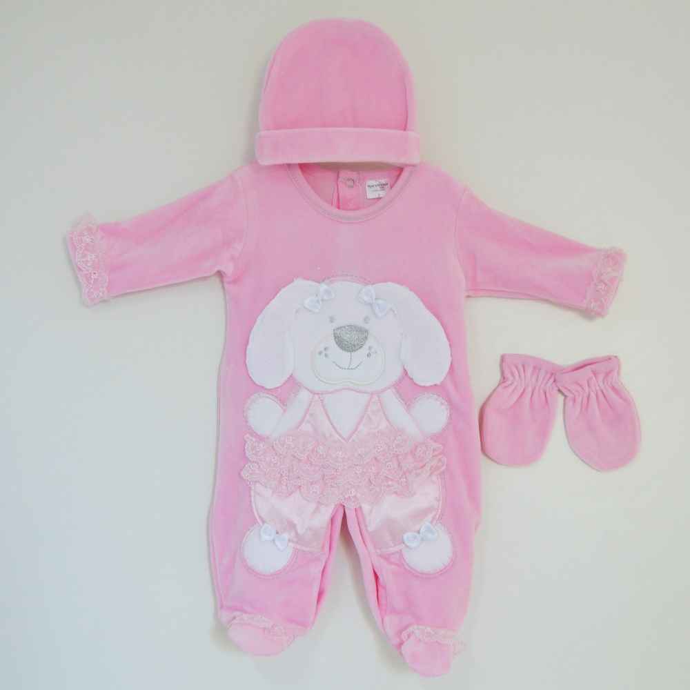 Kardeşler 4118 Dantelli Ayı Bebek Tulum Pembe
