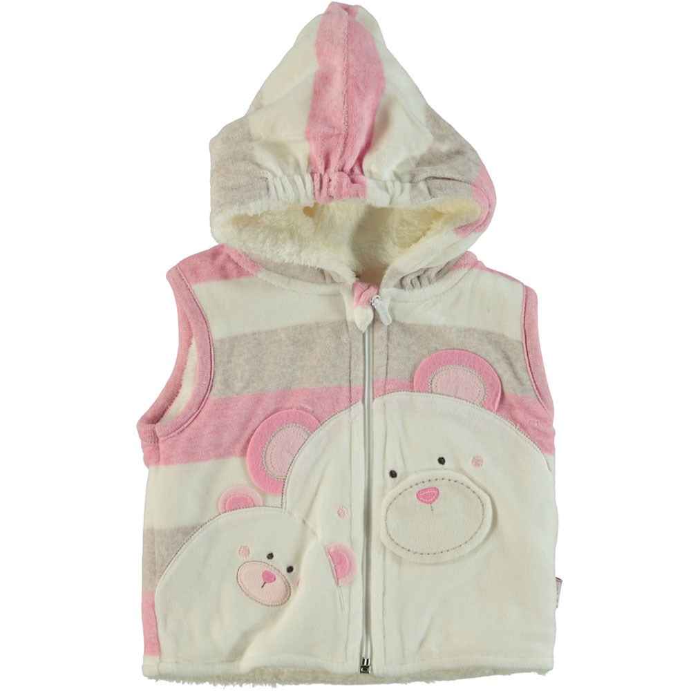 Mini Damla 42335 Kadife Bebek Yeleği Ekru-Pembe