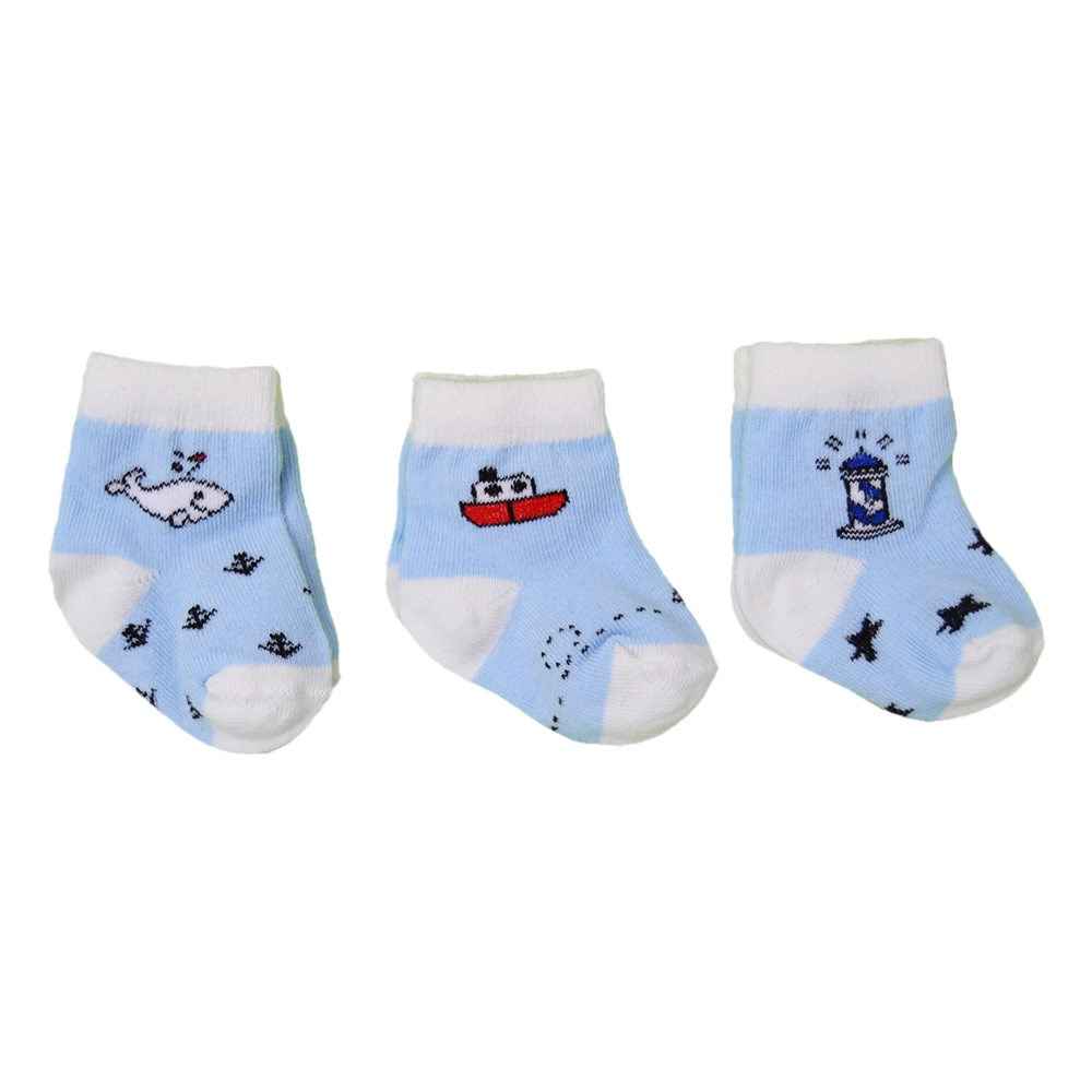 Sebi Bebe A197 3lü Bebek Çorabı 0-3 Ay Beyaz-Mavi