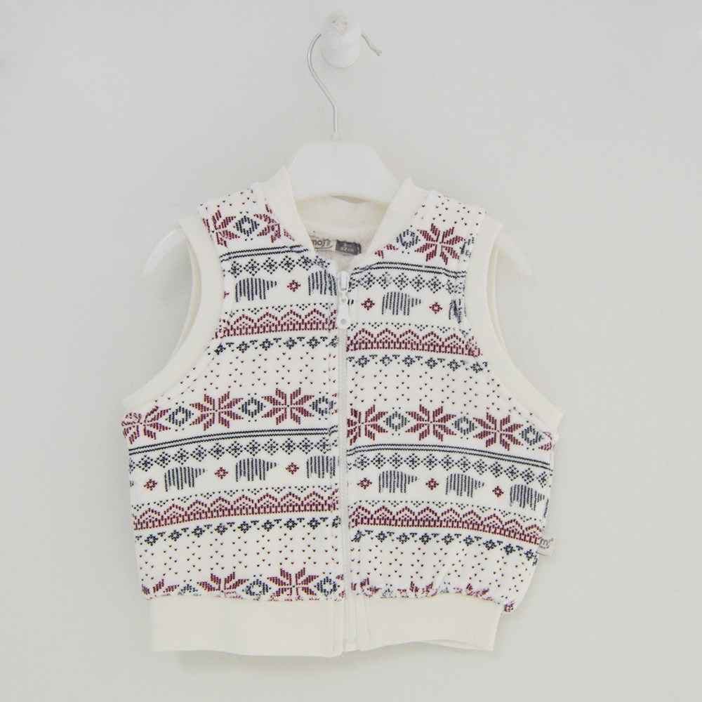 İmaj 12-022 Triko Desenli Kadife Bebek Yeleği Ekru