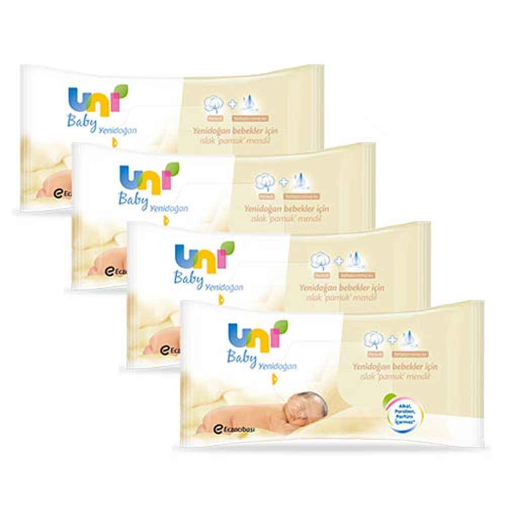 Uni Baby Yenidoğan Islak Pamuk Mendil 4'lü 