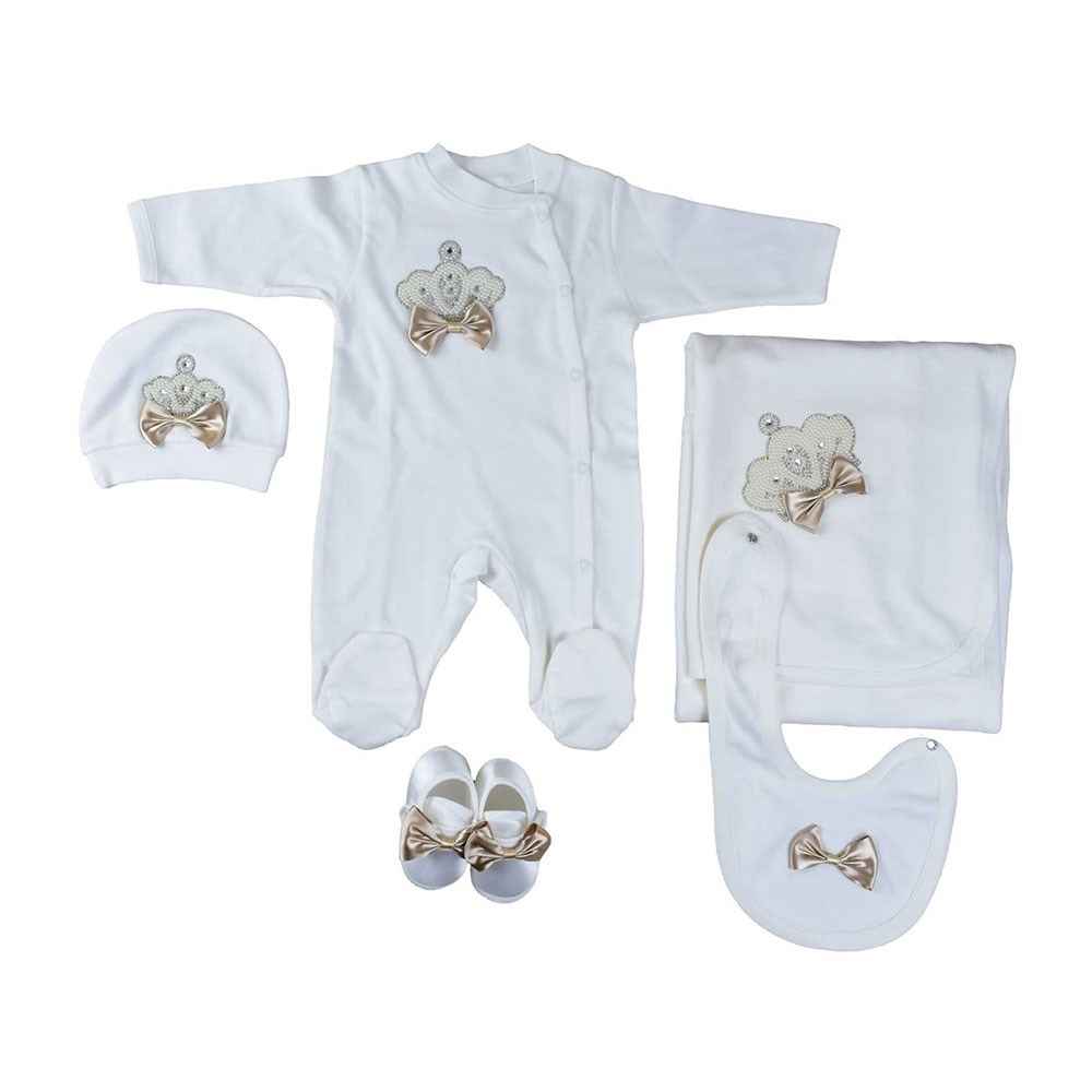 Eda Baby 7712 Lüx 5'li Hastane Çıkış Seti 0-3 Ay Kahverengi